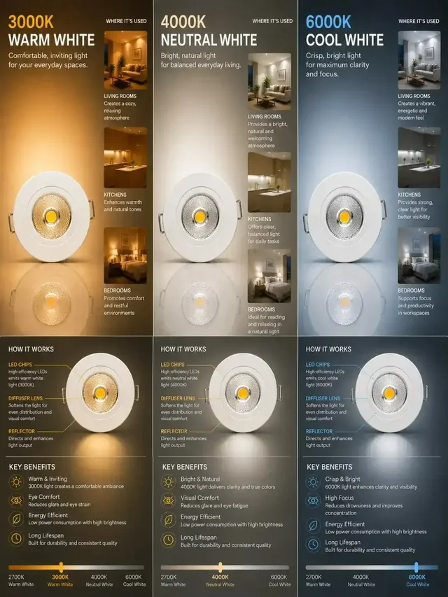 AP306 3W Recessed Mini COB Downlight - 3CCT Switch Colour Changing Full White Finish Ceiling Spotlight - WW NW WH