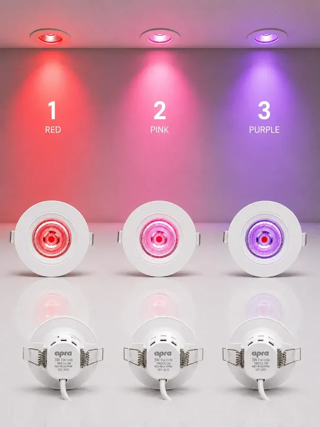 AP306 3W COB Recessed Spotlight - Anti-Glare White Body 3CCT Switchable Color - Ceiling Concealed Light - RED PINK PURPLE