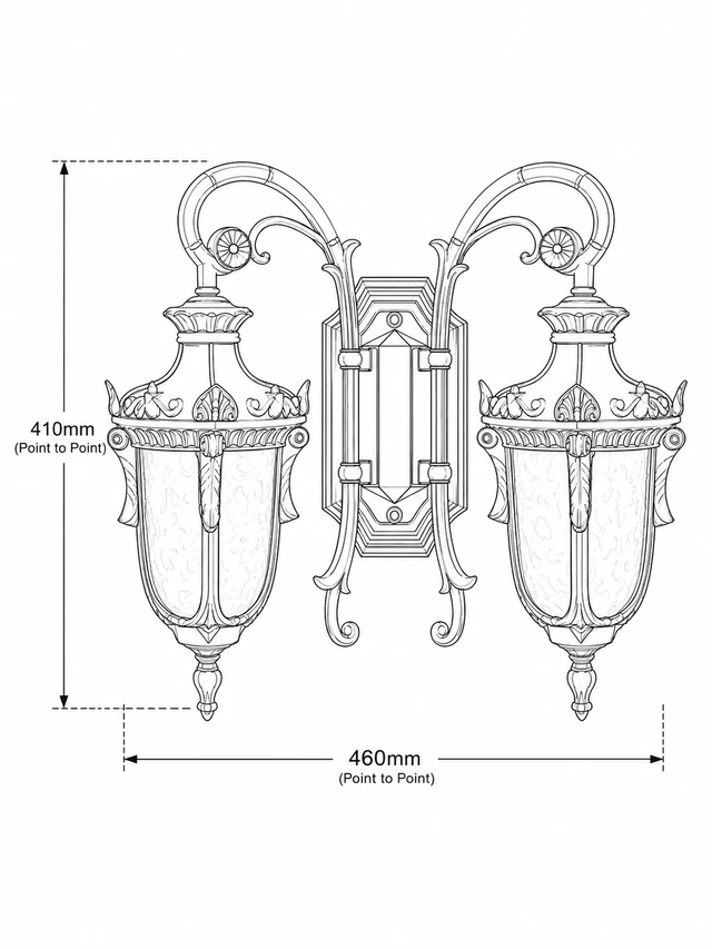 APRA AP33 Dual Black Luxury Double-Head Wall Light - Antique Matte Black Gate & Wall Light with Textured Water-Glass Cups ( WITHOUT BULB )