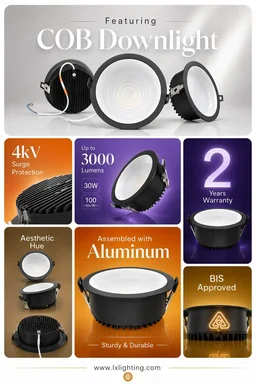 APRA AP-2230 Premium 30W COB LED Downlight |Black Deep Recessed Ceiling Light - Cool White Bright Office Lighting |COB Spot Light - 3k