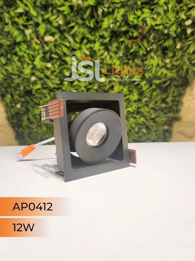 APRA AP 0412 12W Black Square Recessed Linear COB Downlight - 12W, 3000K, Black