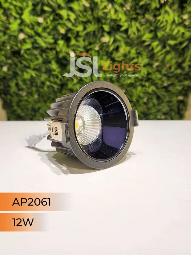 APRA AP2061 12W Black Body COB LED Downlight - Deep Recessed Design with PB Reflector - Natural White Professional Ceiling Spotlight - 12W, 4000K, Black PB