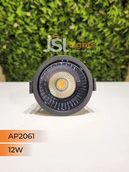 APRA AP2061 12W Black Body COB LED Downlight - Deep Recessed Design with PB Reflector - Warm White Professional Ceiling Spotlight - 12W, 3000K, Black PB