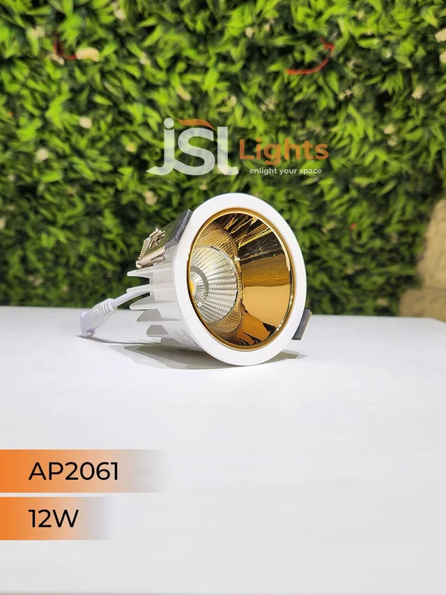 APRA AP2061 12W Architectural COB Downlight, White Body with Gold Reflector - Warm White Anti-Glare Focus Light for Modern Interiors - 12W, 3000K, White GD