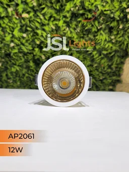 APRA AP2061 12W Architectural COB Downlight, White Body with Gold Reflector - Warm White Anti-Glare Focus Light for Modern Interiors - 12W, 3000K, White GD