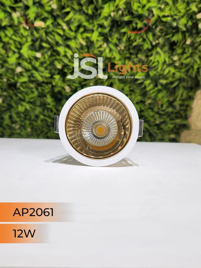 APRA AP2061 12W Architectural COB Downlight, White Body with Gold Reflector - Warm White Anti-Glare Focus Light for Modern Interiors - 12W, 3000K, White GD