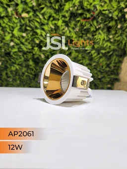 APRA AP2061 12W Architectural COB Downlight, White Body with Gold Reflector - Warm White Anti-Glare Focus Light for Modern Interiors - 12W, 3000K, White GD