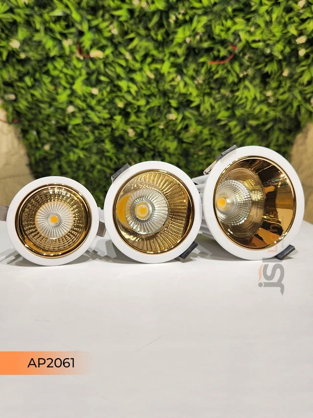 APRA AP2061 12W Architectural COB Downlight, White Body with Gold Reflector - Warm White Anti-Glare Focus Light for Modern Interiors - 12W, 3000K, White GD