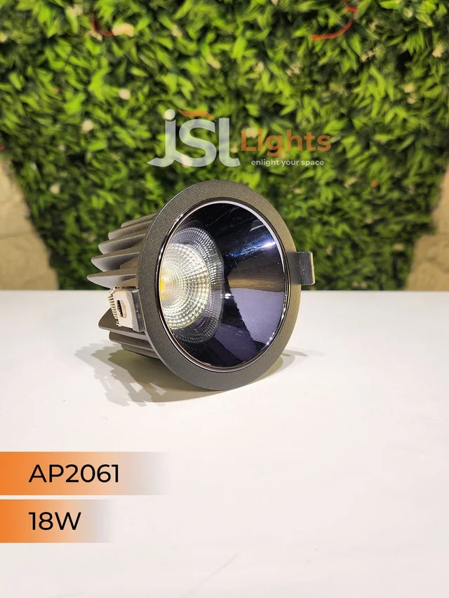 APRA AP2061 18W Black Body COB LED Downlight - Deep Recessed Design with PB Reflector - Warm White Professional Ceiling Spotlight - 18W, 3000K, Black PB