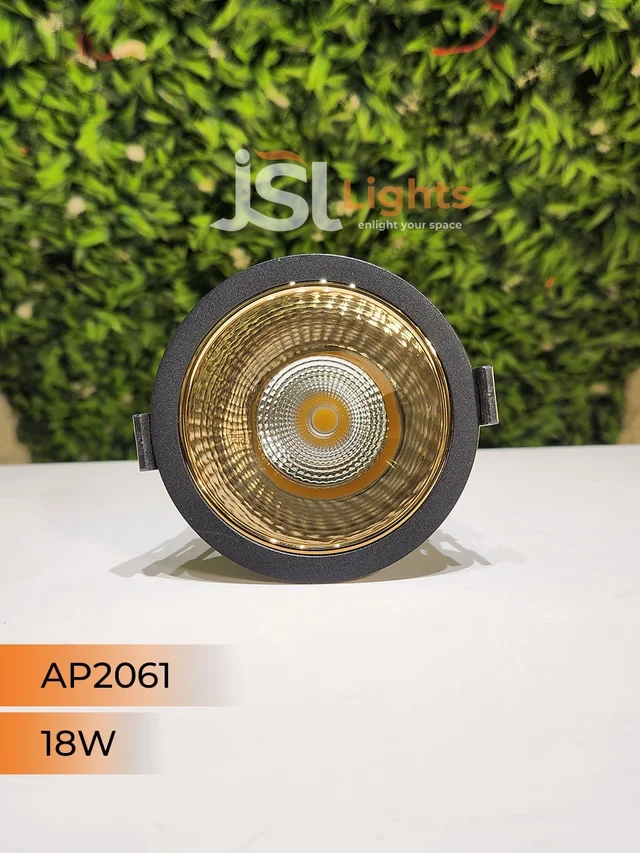APRA AP2061 18W Black Body COB LED Downlight - Deep Recessed Design with GD Reflector - Natural White Professional Ceiling Spotlight - 18W, 4000K, Black GD