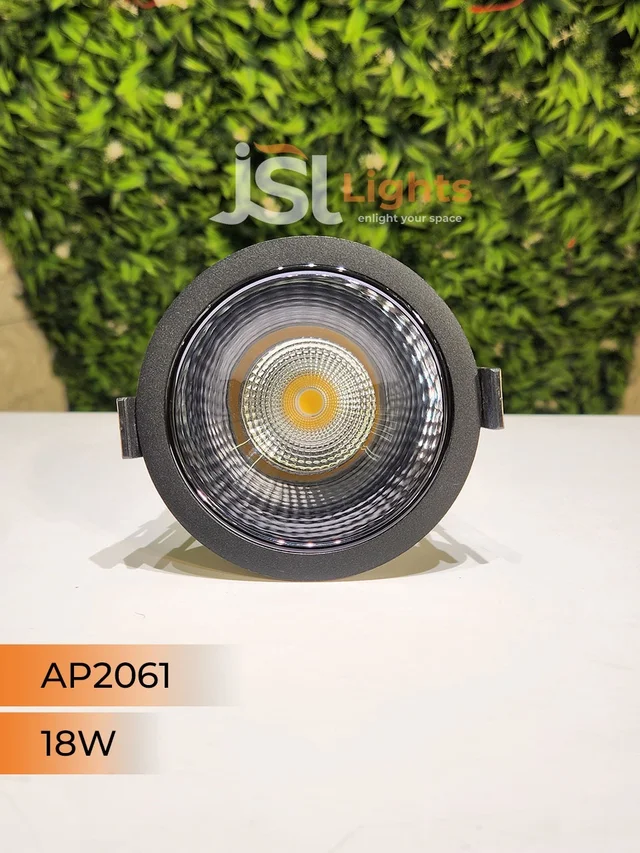 APRA AP2061 18W Black Body COB LED Downlight - Deep Recessed Design with PB Reflector - Natural White Professional Ceiling Spotlight - 18W, 4000K, Black PB