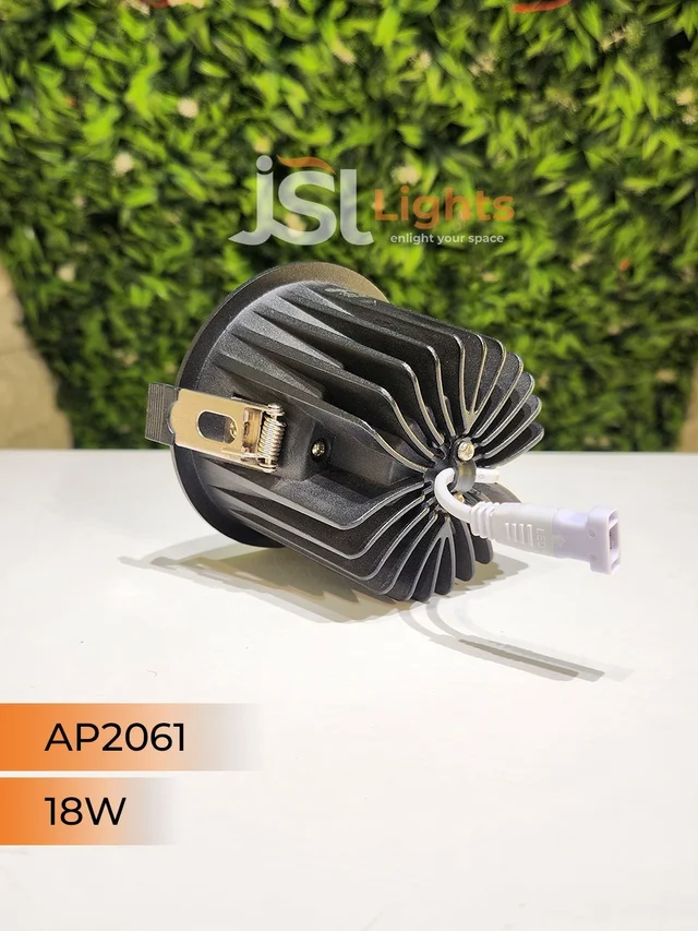 APRA AP2061 18W Black Body COB LED Downlight - Deep Recessed Design with PB Reflector - Natural White Professional Ceiling Spotlight - 18W, 4000K, Black PB