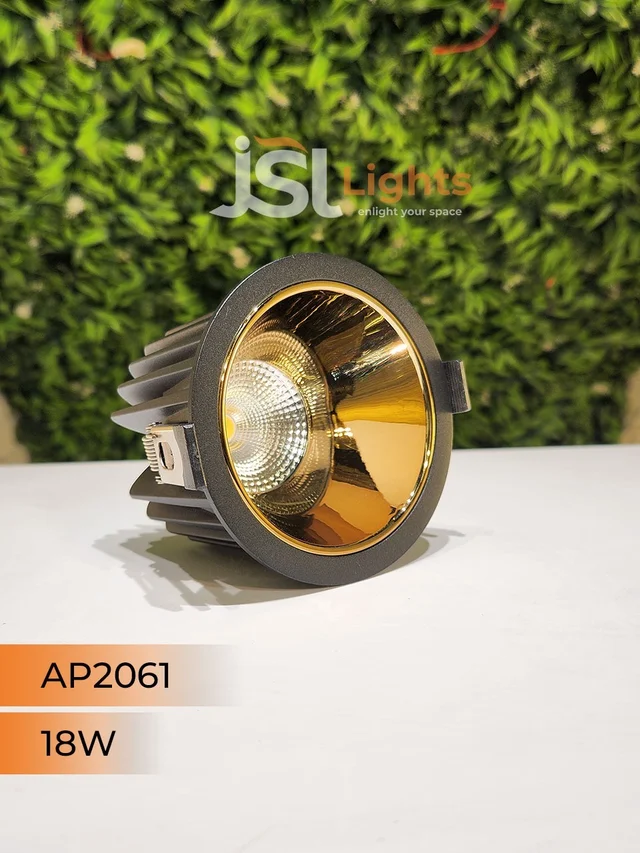 APRA AP2061 18W Black Body COB LED Downlight - Deep Recessed Design with GD Reflector - Natural White Professional Ceiling Spotlight - 18W, 4000K, Black GD