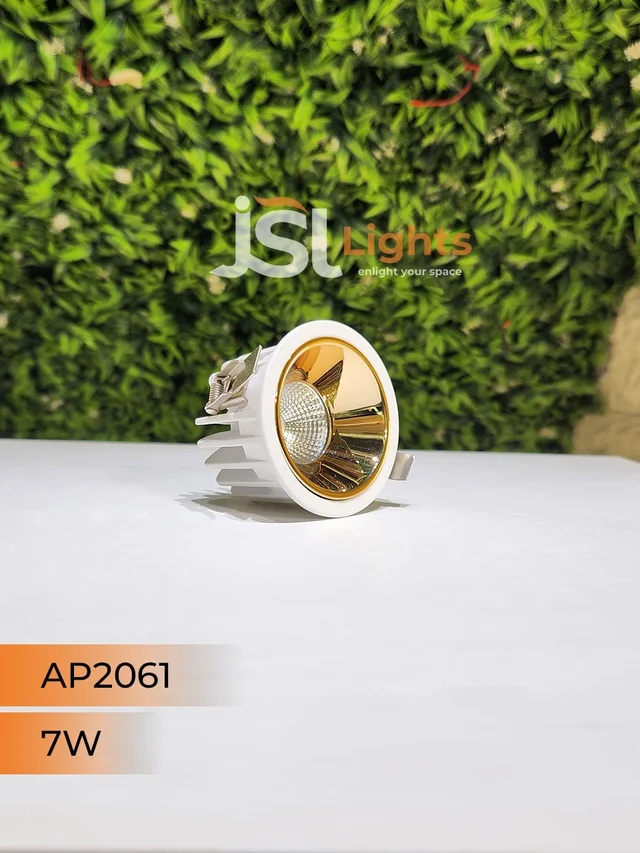 APRA AP2061 7W Architectural COB Downlight, White Body with Gold Reflector - Warm White Anti-Glare Focus Light for Modern Interiors - 7W, 4000K, White GD