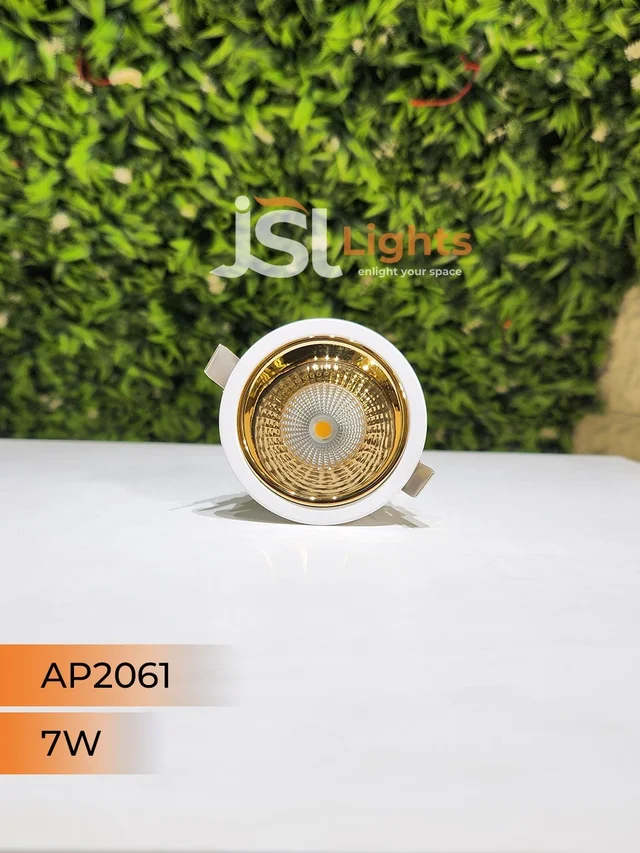 APRA AP2061 7W Architectural COB Downlight, White Body with Gold Reflector - Warm White Anti-Glare Focus Light for Modern Interiors - 7W, 4000K, White GD
