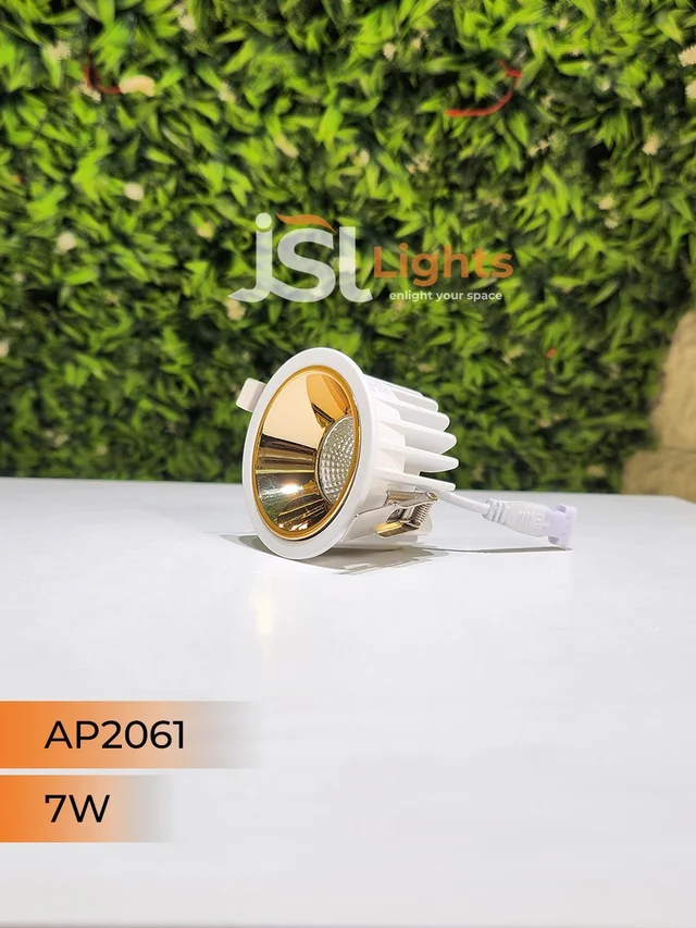 APRA AP2061 7W Architectural COB Downlight, White Body with Gold Reflector - Warm White Anti-Glare Focus Light for Modern Interiors - 7W, 4000K, White GD