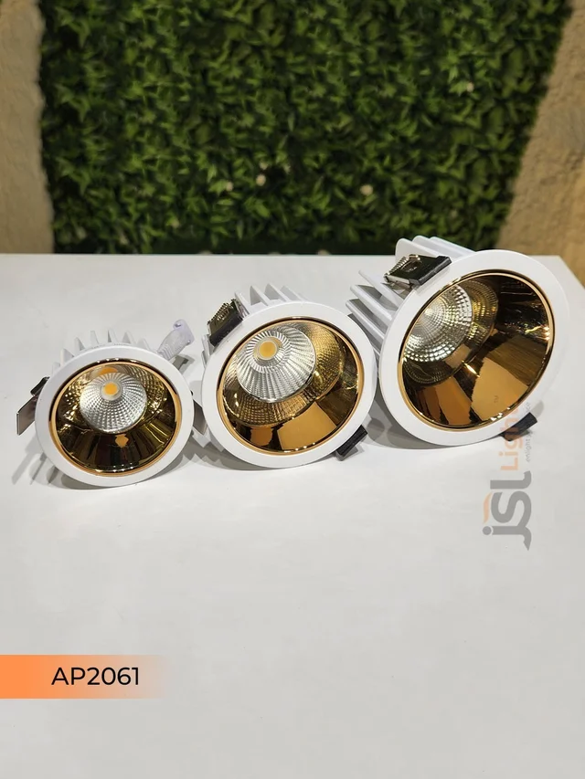 APRA AP2061 7W Architectural COB Downlight, White Body with Gold Reflector - Warm White Anti-Glare Focus Light for Modern Interiors - 7W, 4000K, White GD