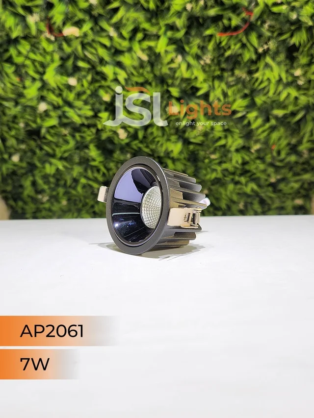 APRA AP2061 7W Black Body COB LED Downlight - Deep Recessed Design with PB Reflector - Warm White Professional Ceiling Spotlight - 7W, 3000K, Black PB