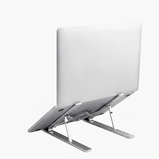 Aluminium Adjustable & Foldable Laptop Stand | Portable, Lightweight, Heat-Dissipating Stand for All Laptops (10–17 inch) | Multi-Angle Height Adjustable Metal Laptop Holder for Office, Home & Travel - Silver
