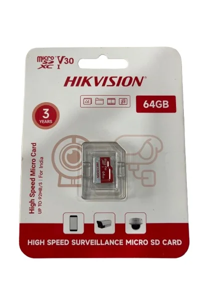 Hikvison HIKVISION 64GB microSDXS V30 I Surveillance Memory Card – Up to 92MB/s