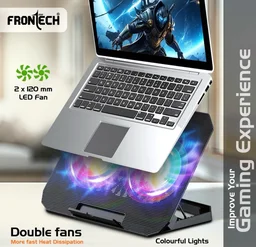 Frontech CP-0007 Laptop Cooling Pad | Dual 120 mm RGB LED Fans | Built-in Mobile Stand | Ergonomic Adjustable Height Cooling Pad (Black) - Black