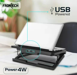 Frontech CP-0007 Laptop Cooling Pad | Dual 120 mm RGB LED Fans | Built-in Mobile Stand | Ergonomic Adjustable Height Cooling Pad (Black) - Black