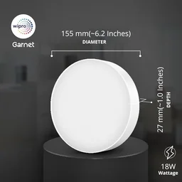  wipro Polycarbonate Garnet 18W Rimless Round Led Surface Panel