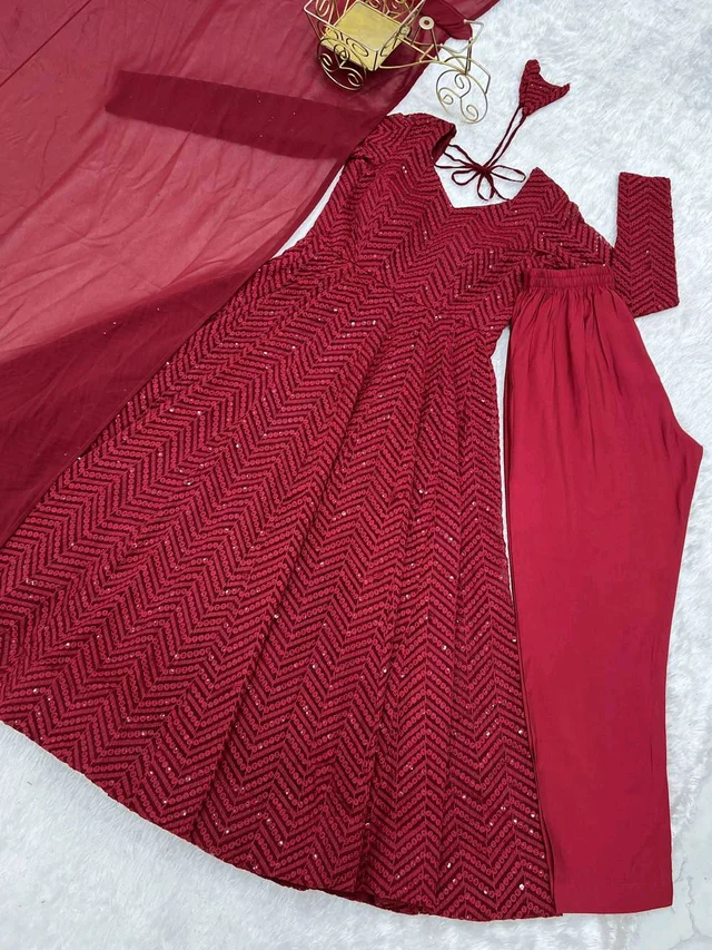 Sequence Anarkali - L, Maroon