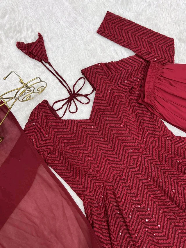 Sequence Anarkali - 2XL, Maroon