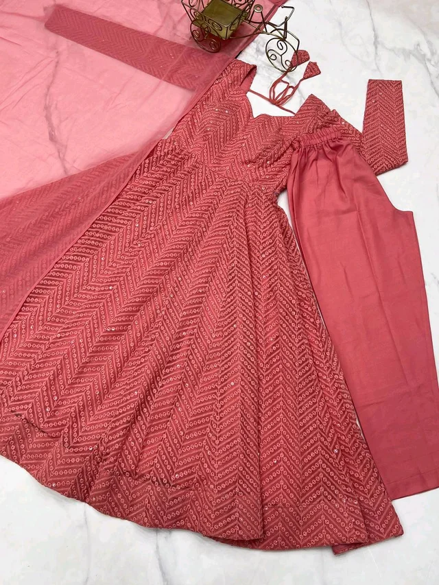 Sequence Anarkali - 2XL, peach