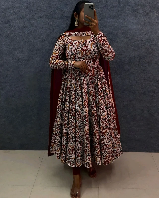 Kalamkari Anarkali - M, Maroon