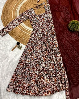Kalamkari Anarkali - L, Maroon