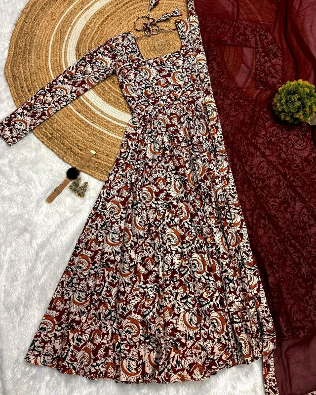 Kalamkari Anarkali - XL, Maroon