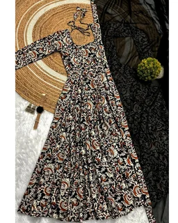 Kalamkari Anarkali - S, Black.