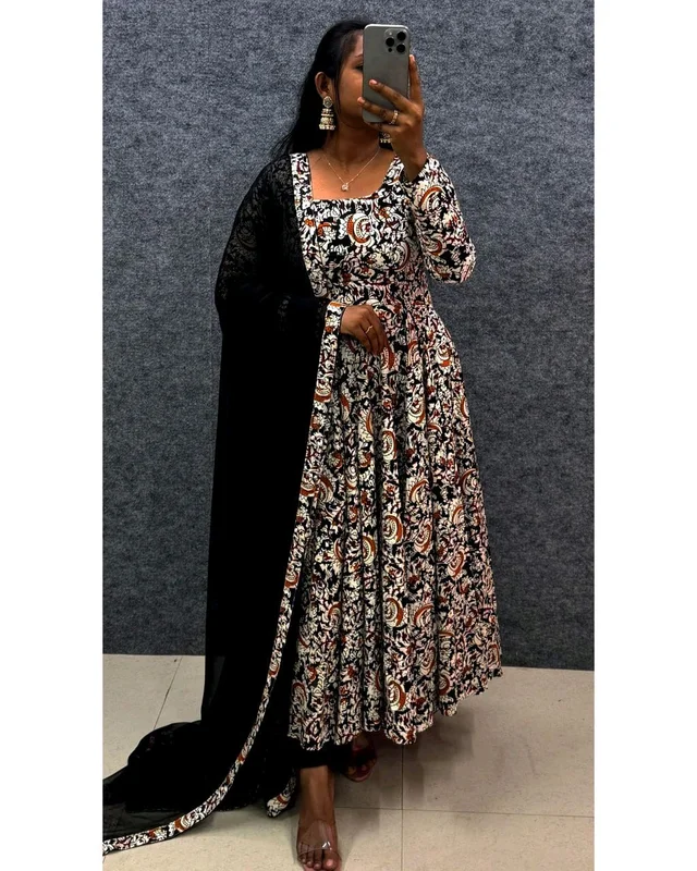 Kalamkari Anarkali - M, Black.
