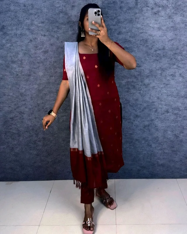 Silk Kurta Set - XL, Maroon