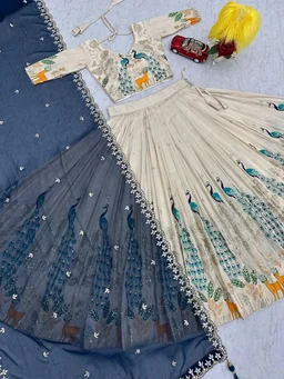 Peacock Lehenga - M, Peacock Blue