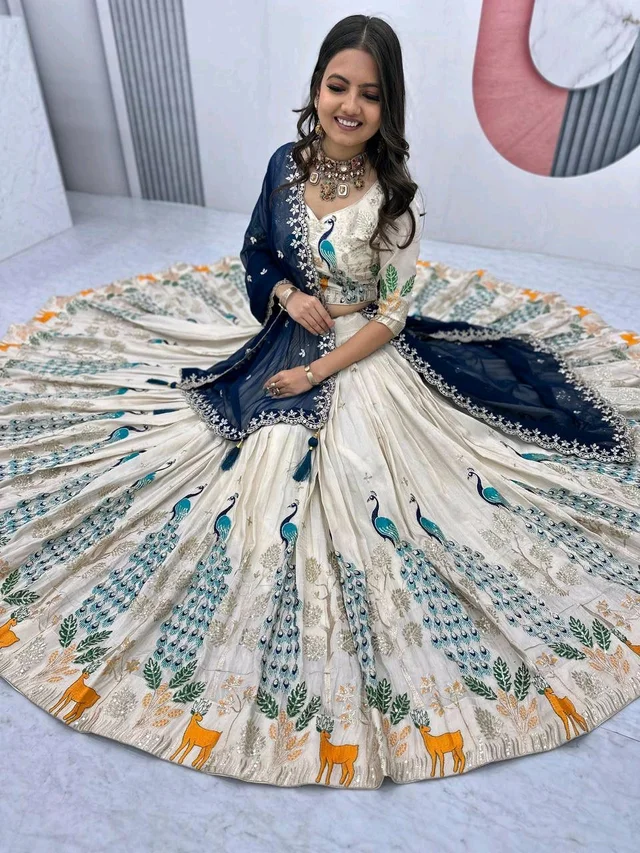 Peacock Lehenga - L, Peacock Blue
