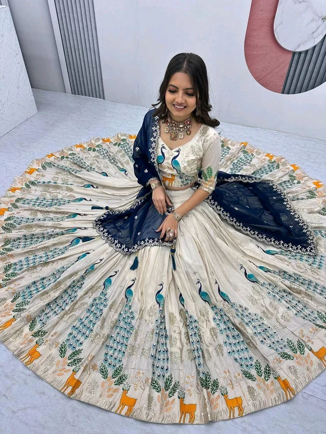 Peacock Lehenga - XL, Peacock Blue