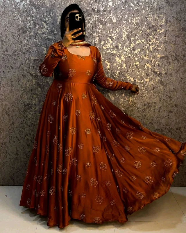 Beads Gown - S, Rust Orange