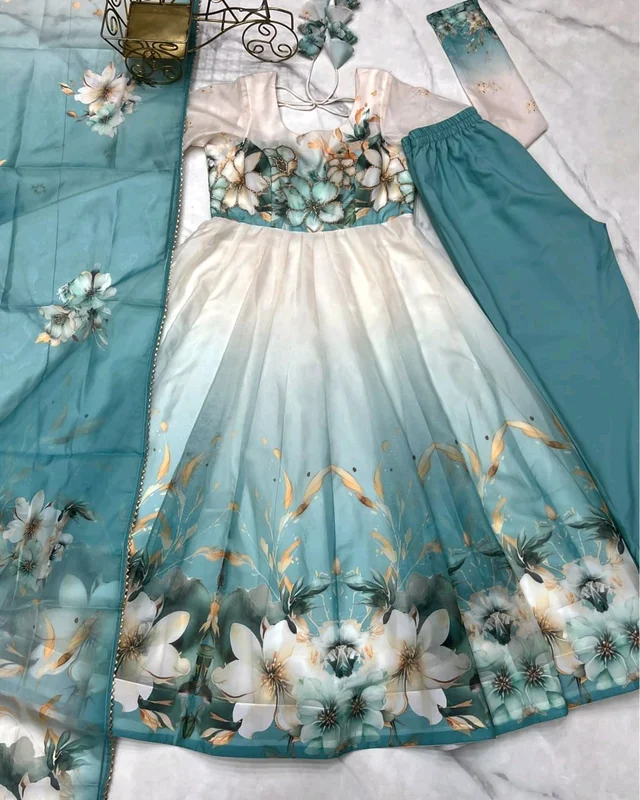 Mahi Floral Gown - M, Aqua Blue