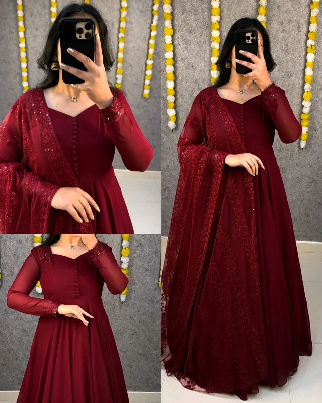 Riya Gown - M, Reddish Maroon
