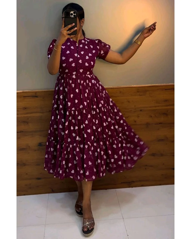 Heart Printed Midi - XS, Maroon