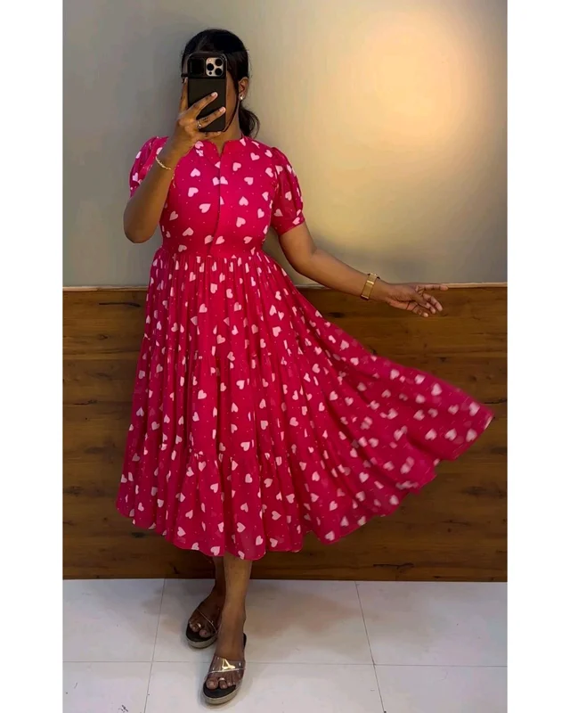 Heart Printed Midi - XS, Pink.