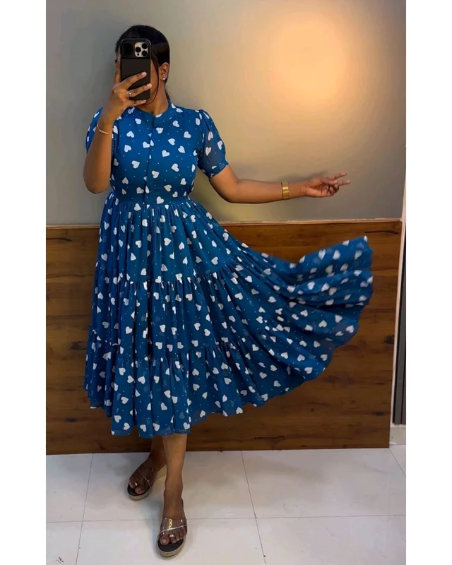 Heart Printed Midi - 3XL, Sky blue