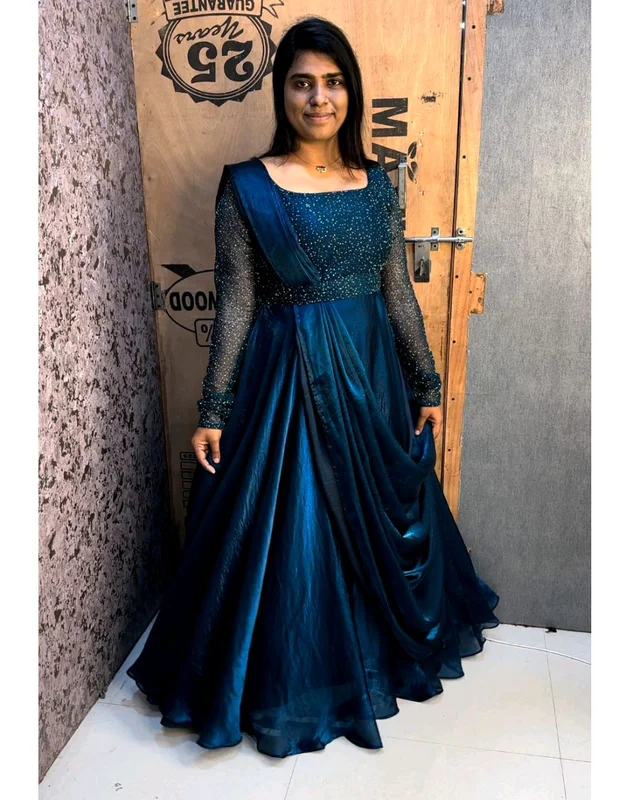 Minmini drape Gown - S, Teal Blue