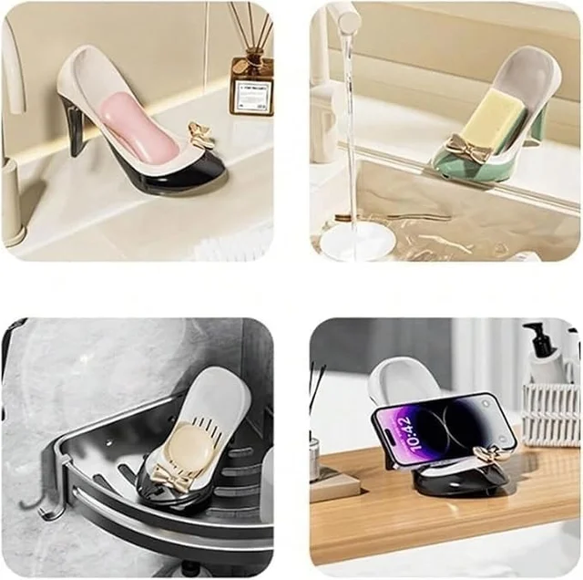 Heel Shape Soap Holder | Shoe Shape Soap Tray | Sponge Holder | Self Draining Soap Dish | For Countertop/Bathtub/Shower/Bathroom/Kitchen |