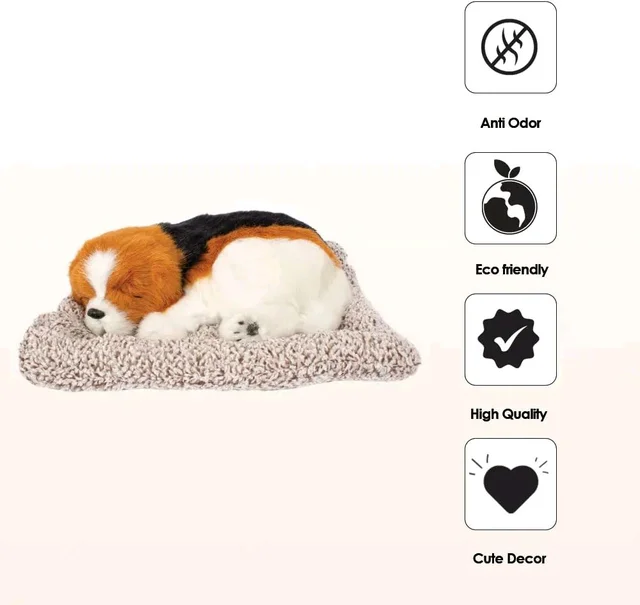 Sleeping Dog Stuffed Toy, Car Dashboard Showpiece, Soft Plush Realistic Puppy Figurine with Bamboo Charcoal for Home Décor, Office and Gift