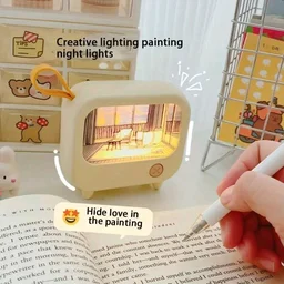 TV Painting Night Light | USB Rechargeable Mini Decorative Lamp | Warm & White Dimmable LED Table Light for Bedroom, Living Room & Study – SKVWORLD