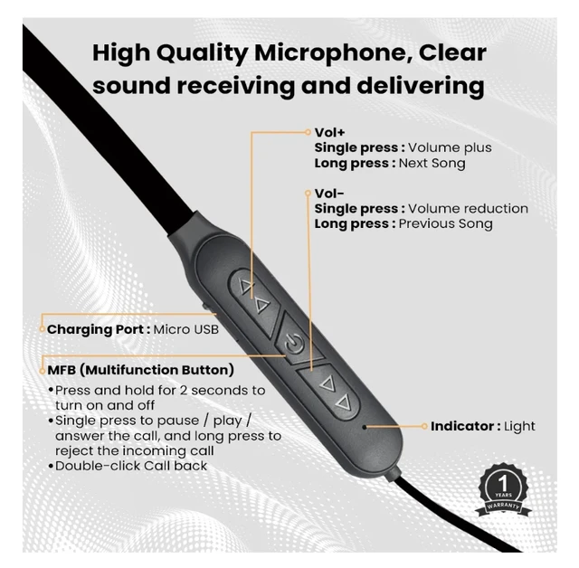 EVM Bluetooth Neckband Earphone Ensport (NB-027) Black